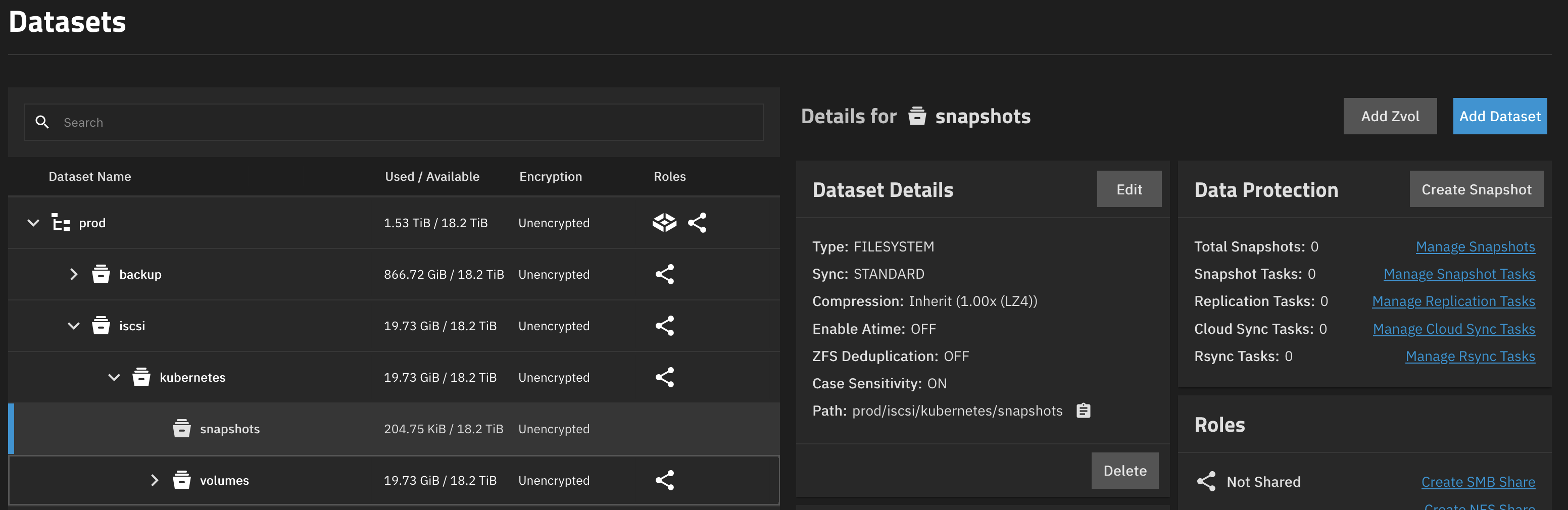TrueNAS iSCSI datasets