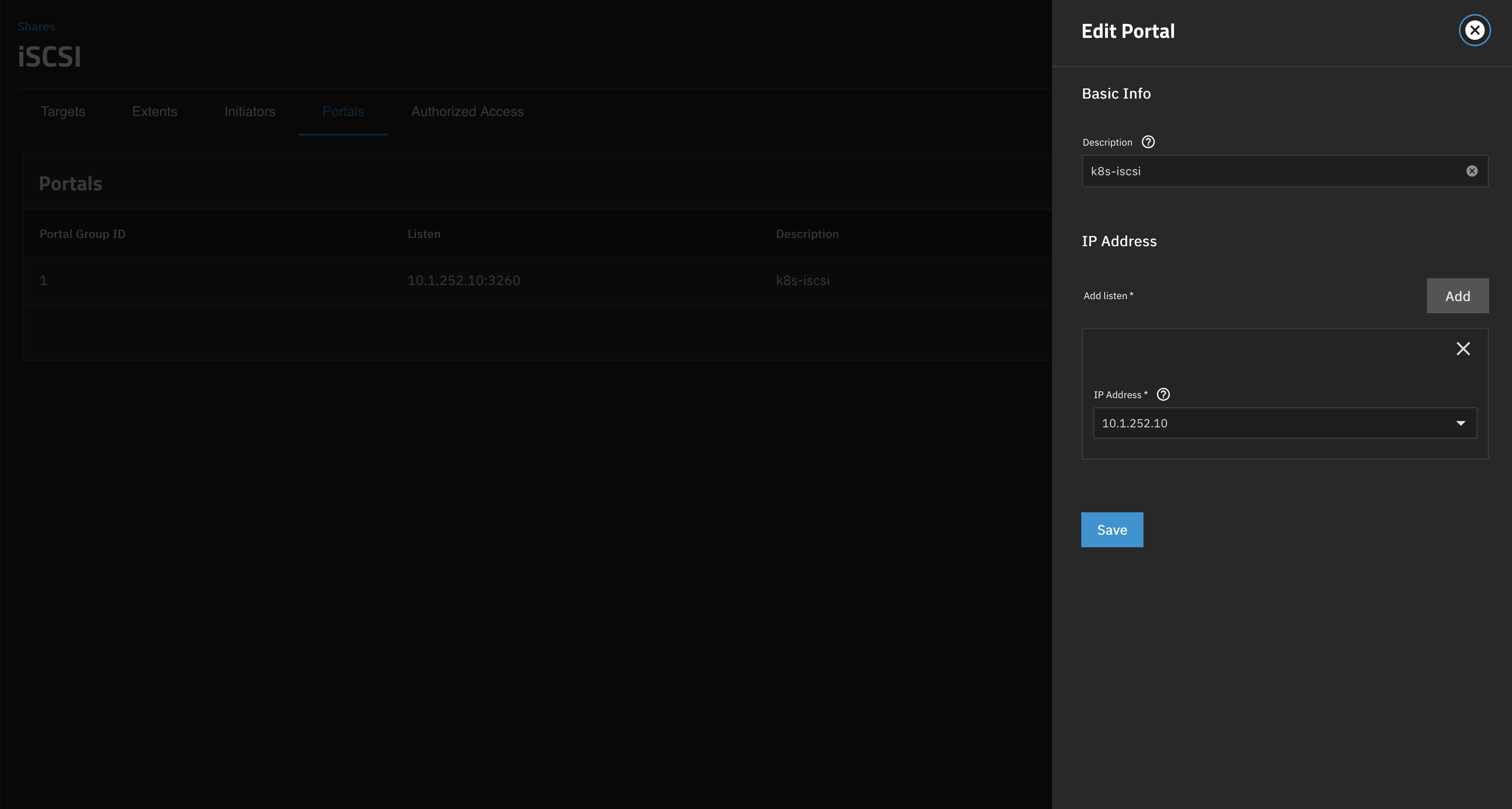 TrueNAS iSCSI portal