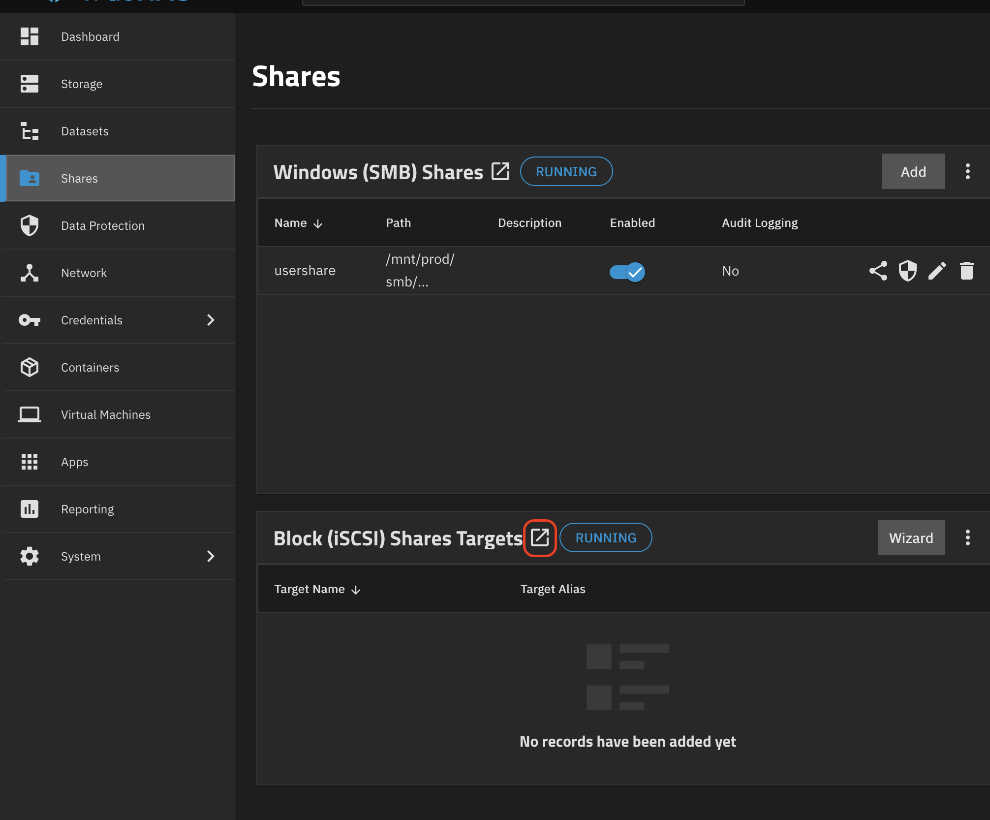 TrueNAS iSCSI settings